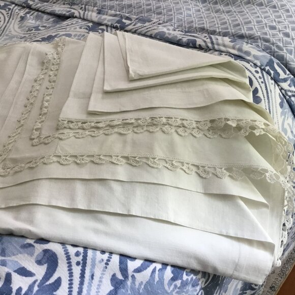 VTG Pepperell 2 Muslin Ivory Flat Sheets Crochet Trim NOS Cottagecore Farmhouse - Picture 3 of 5